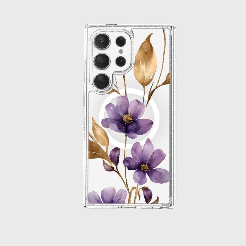 Samsung Galaxy S24 Ultra Clear Design Case - Purple Wildflower