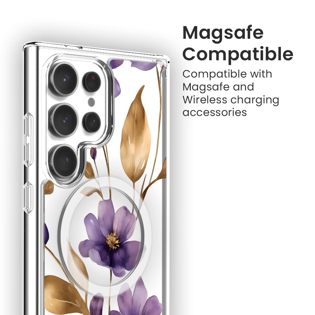 Samsung Galaxy S24 Ultra Clear Design Case - Purple Wildflower