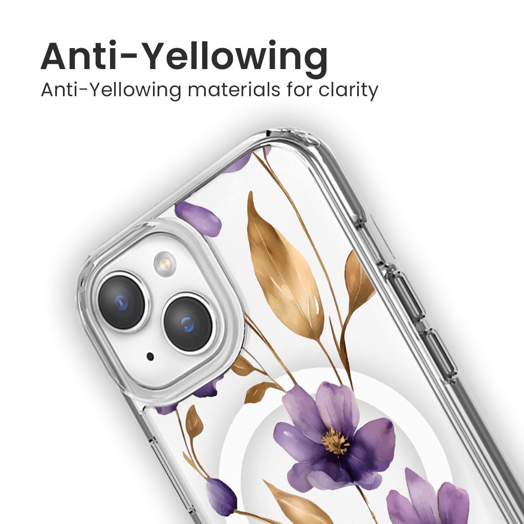 iPhone 14 Clear Design Case - Purple Wildflower