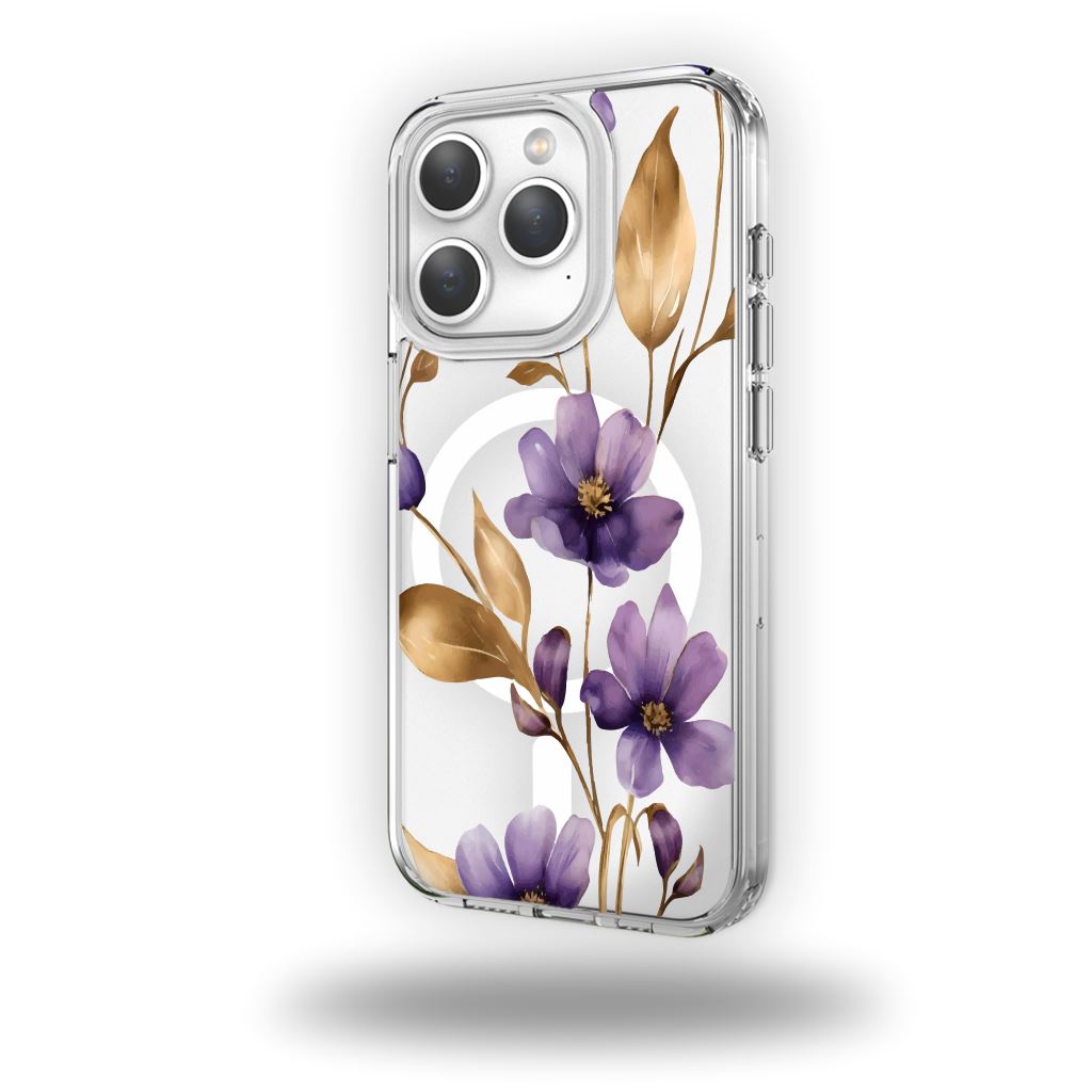 iPhone 15 Pro Max Clear Design Case - Purple Wildflower