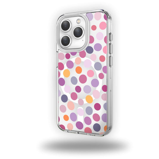 MagSafe iPhone 15 Pro Purple Polka Dots Clear Case