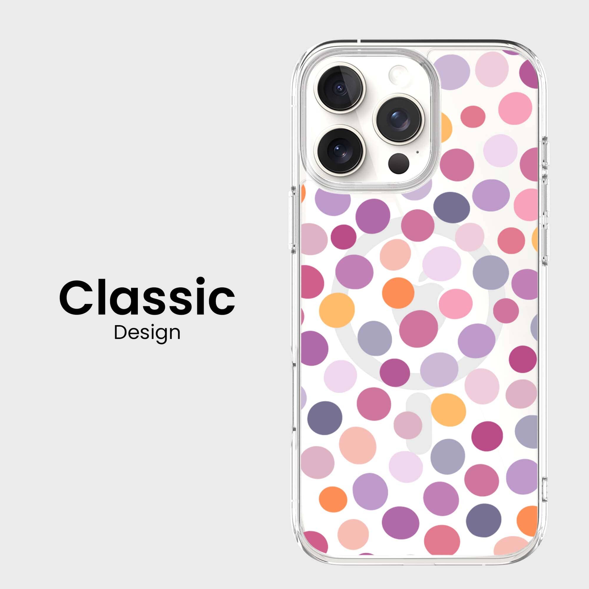 MagSafe iPhone 16 Pro Max Purple Polka Dots Clear Case