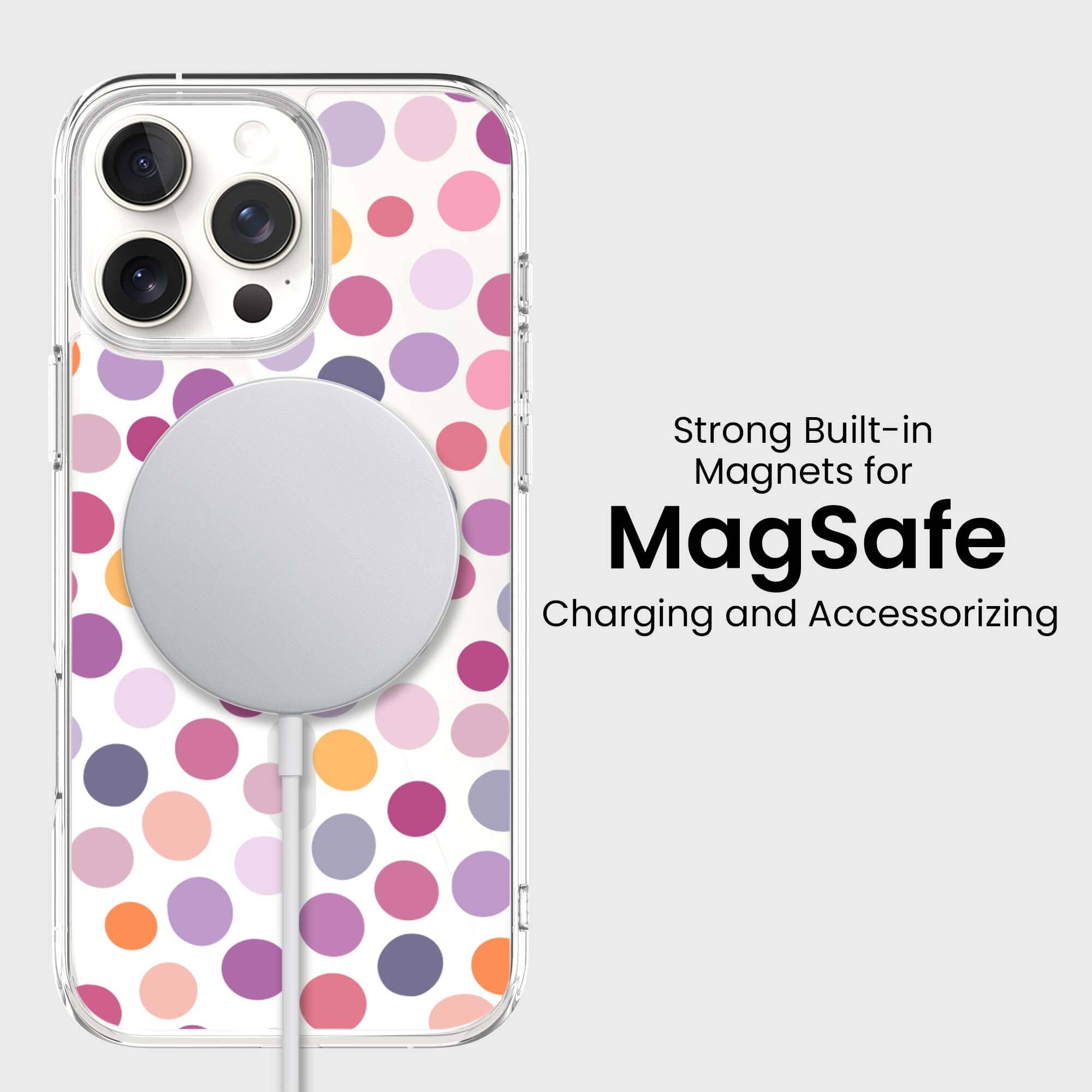 MagSafe iPhone 16 Pro Max Purple Polka Dots Clear Case