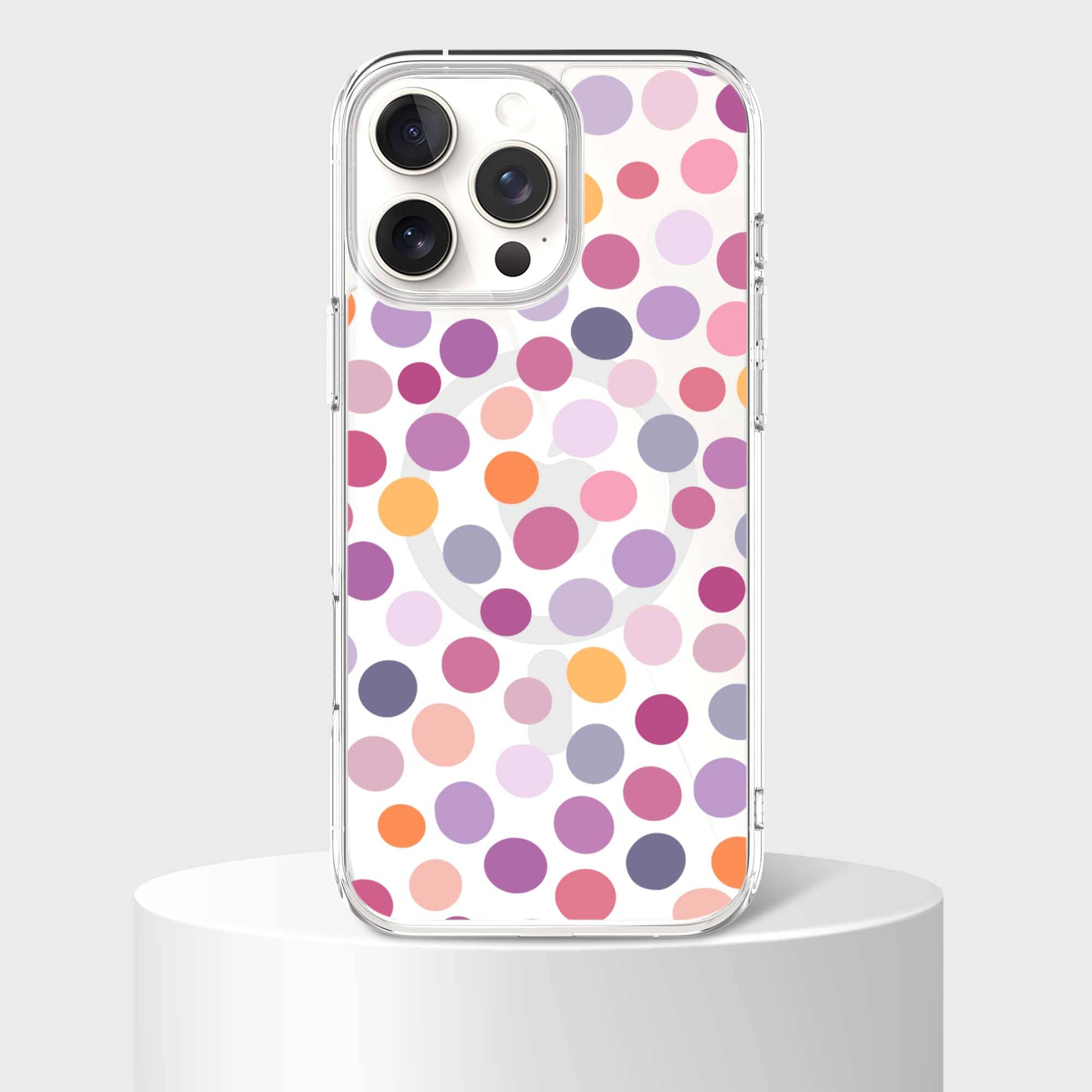 MagSafe iPhone 16 Pro Max Purple Polka Dots Clear Case