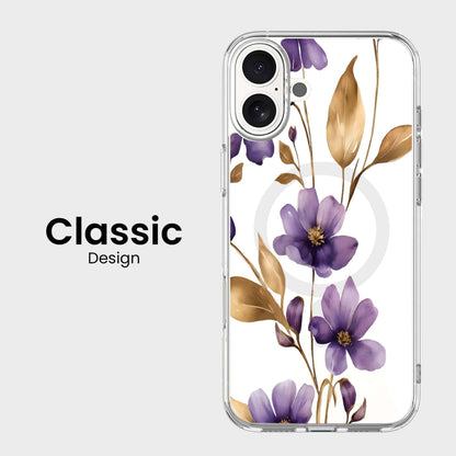 MagSafe iPhone 16 Purple Wildflower Clear Case