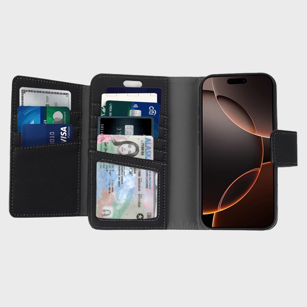 LENSUN Genuine Leather Flip Case For IPhone 16 Pro Max - Magnetic Closure, RFID Protection & Card Slots