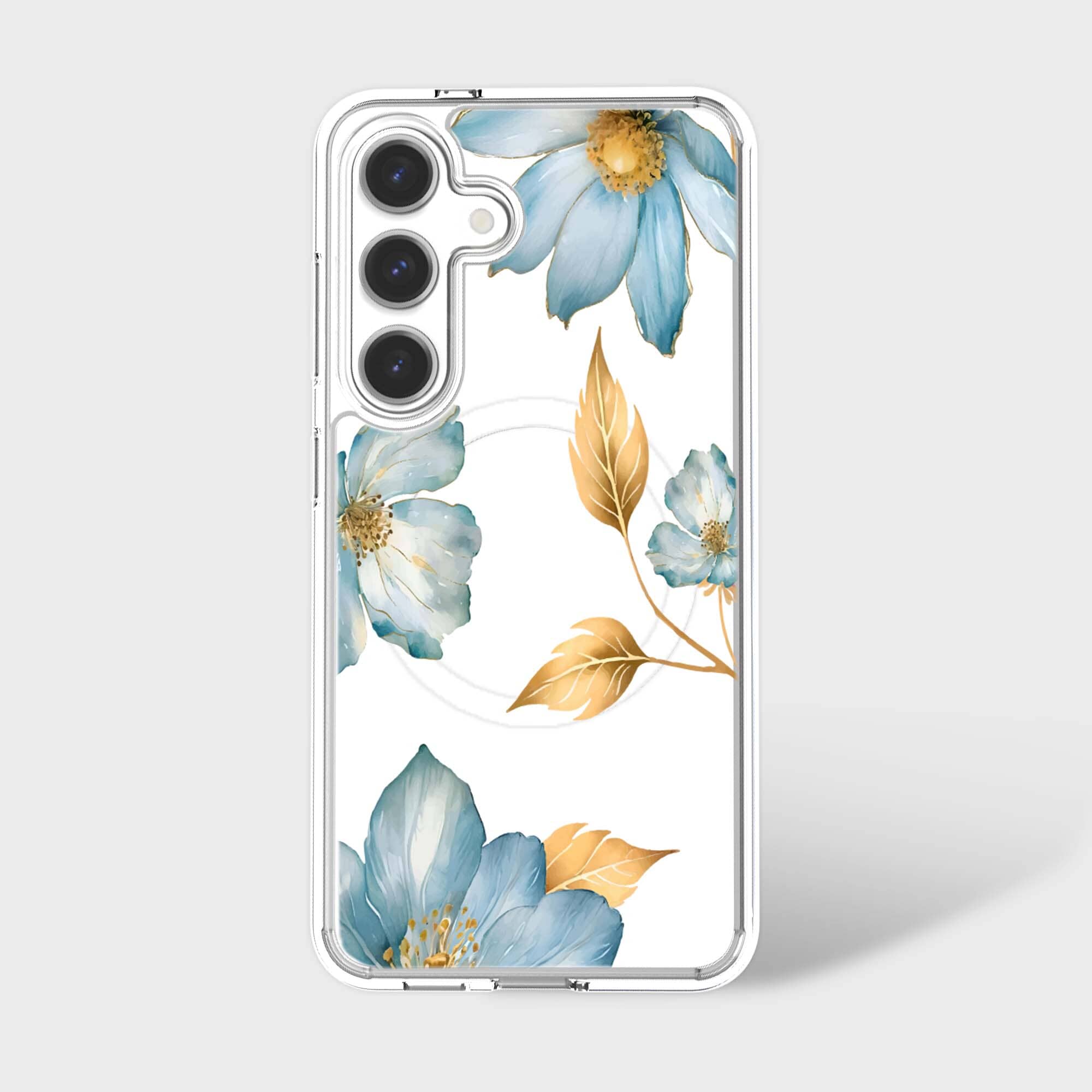 Samsung Galaxy S25 Blue Wildflower Clear Case