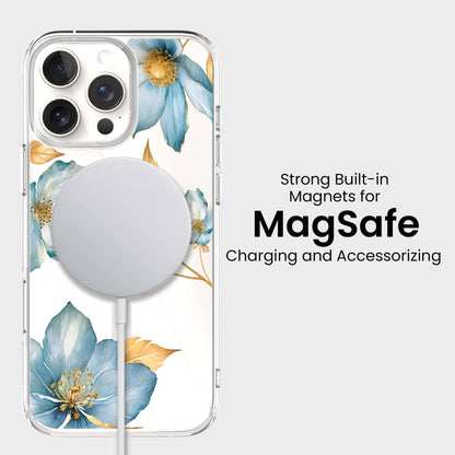 MagSafe iPhone 16 Pro Blue Wildflower Clear Case