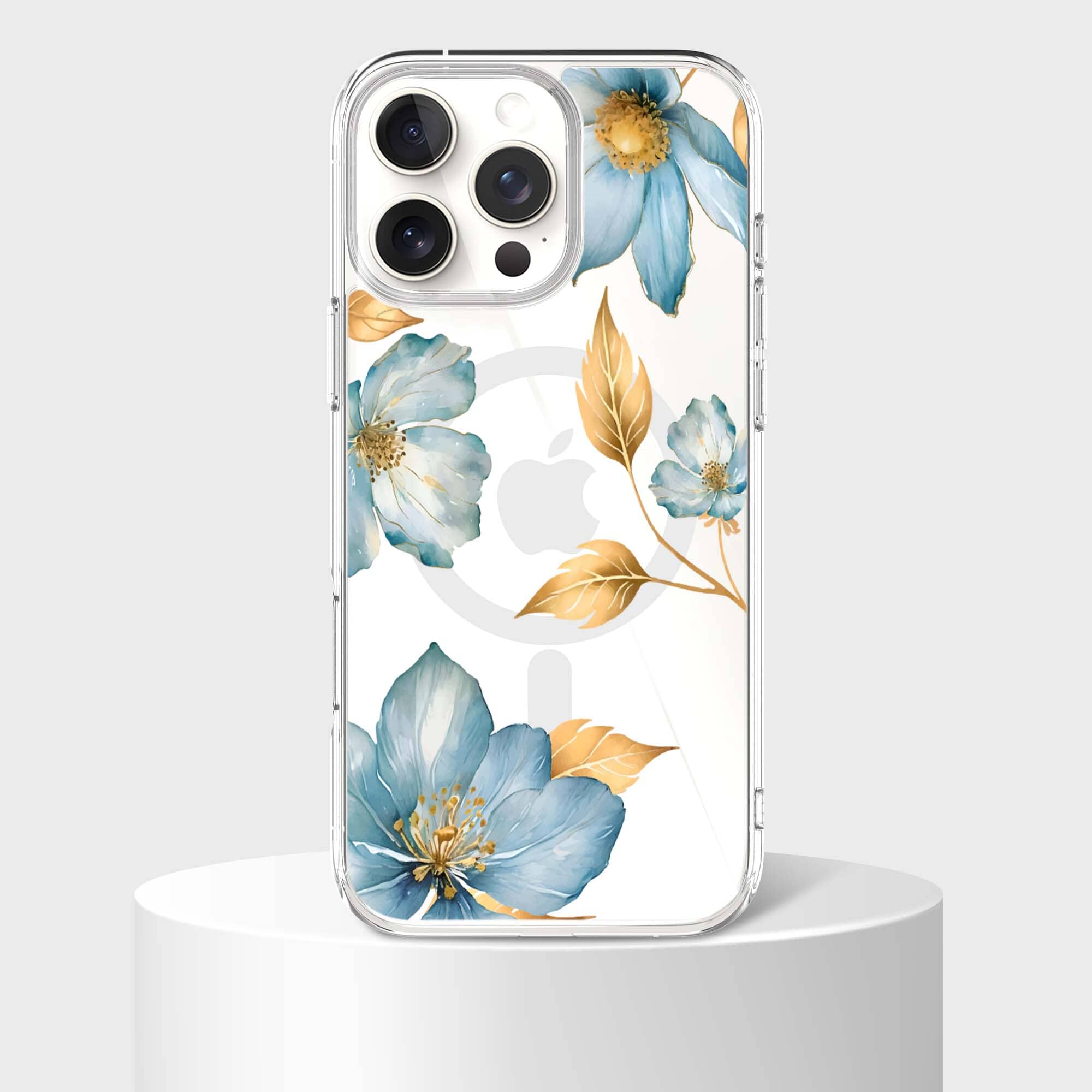 MagSafe iPhone 16 Pro Max Blue Wildflower Clear Case | 10‑ft Drop