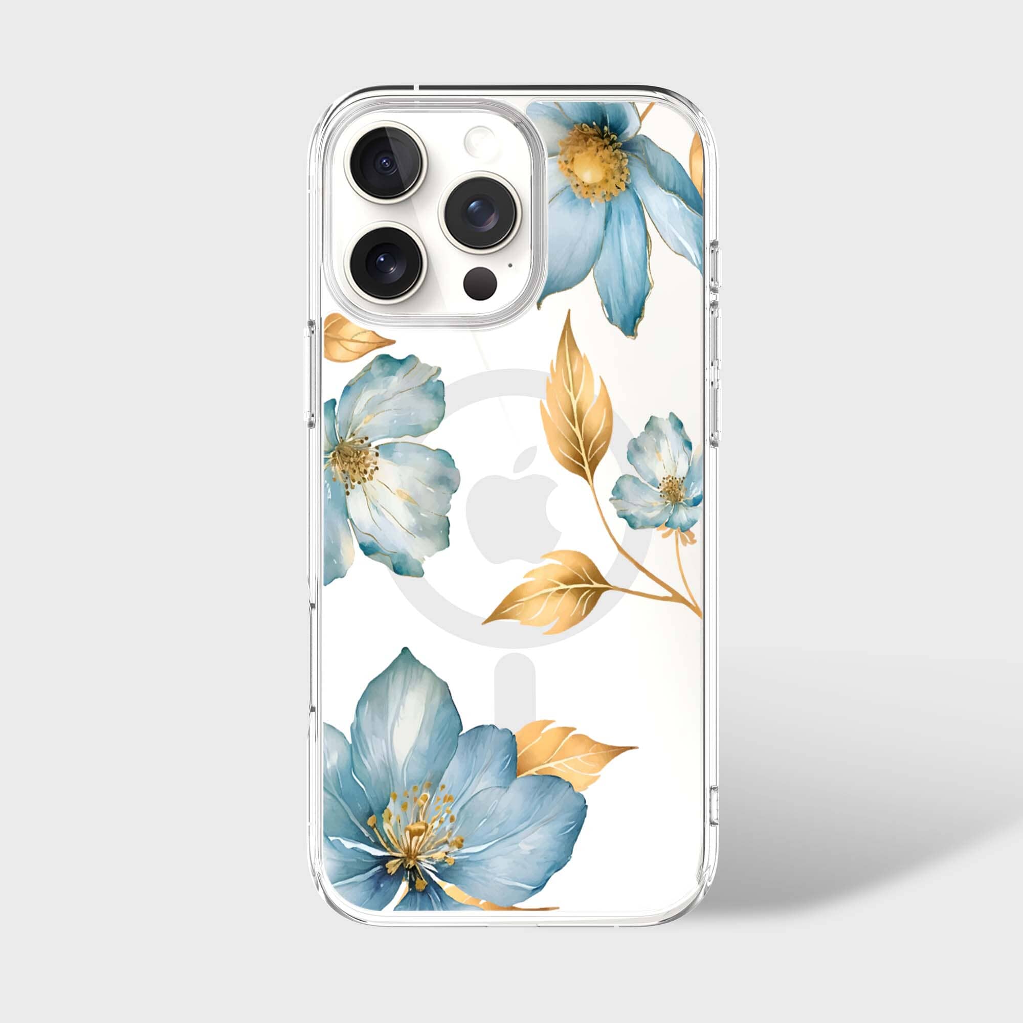 MagSafe iPhone 16 Pro Max Blue Wildflower Clear Case