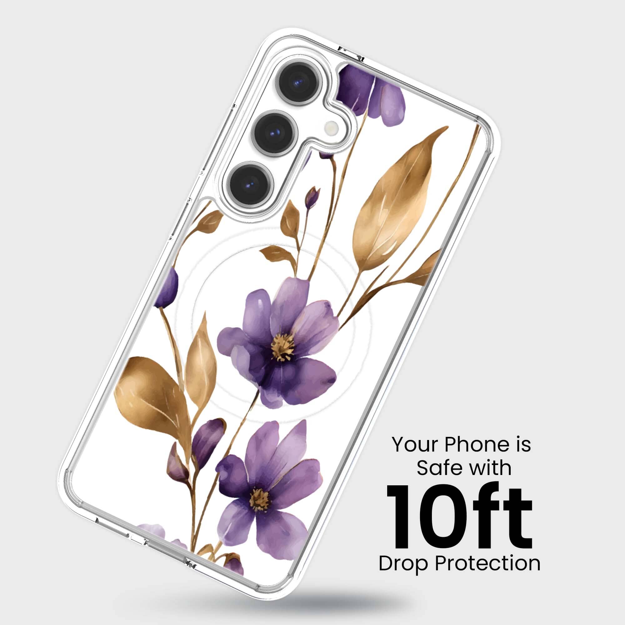 Samsung Galaxy S25 Clear Design Case - Purple Wildflower