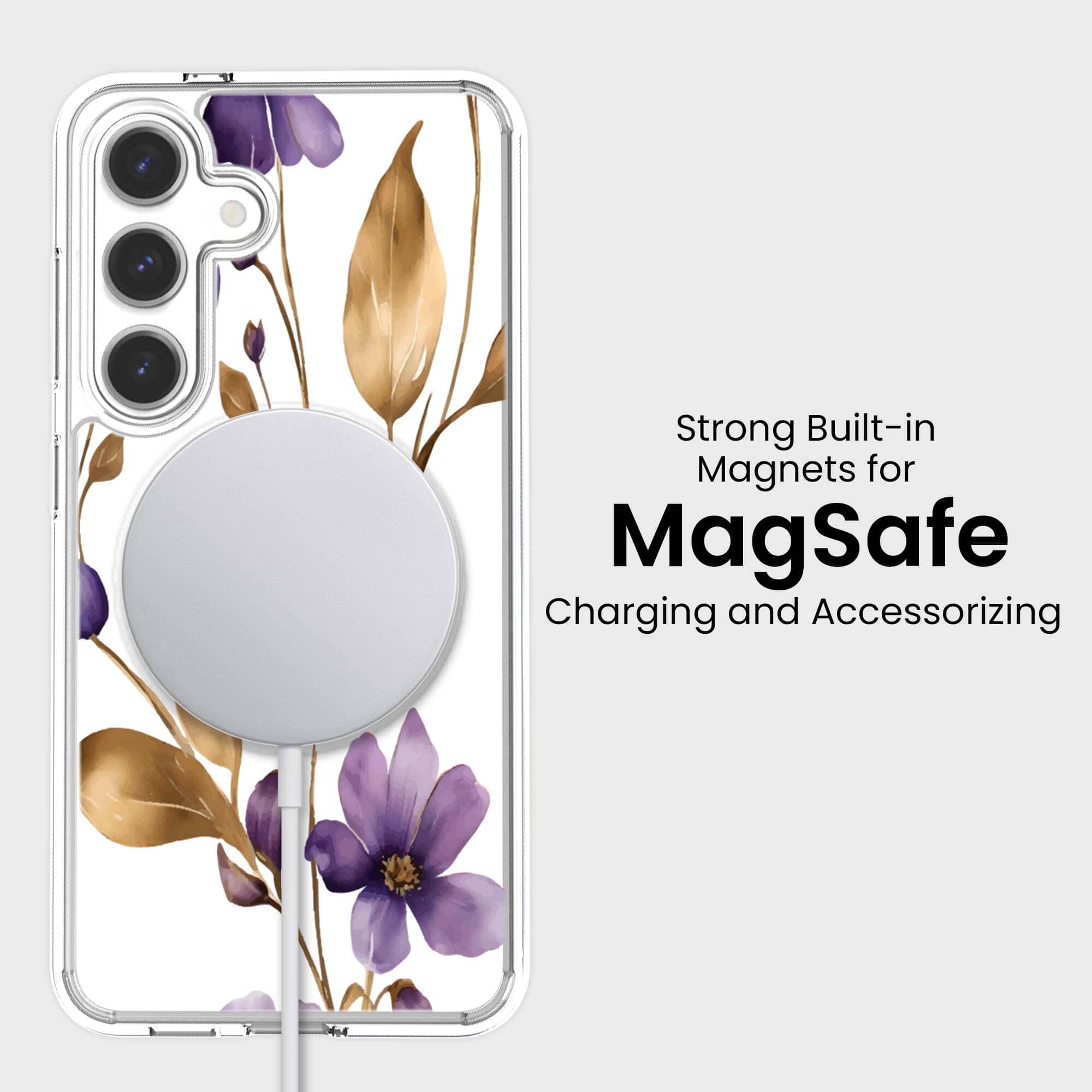 Samsung Galaxy S25 Clear Design Case - Purple Wildflower