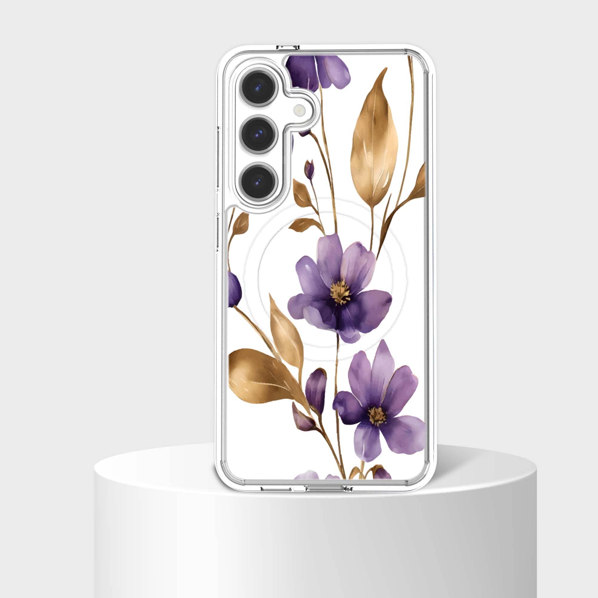 Samsung Galaxy S25 Clear Design Case - Purple Wildflower