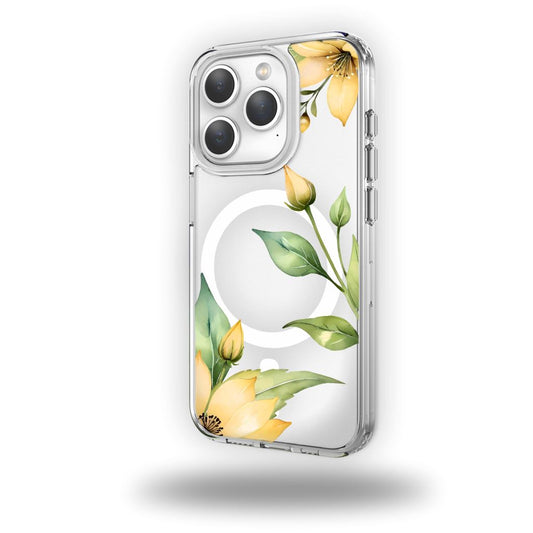 MagSafe iPhone 15 Pro Yellow Wildflower Clear Case