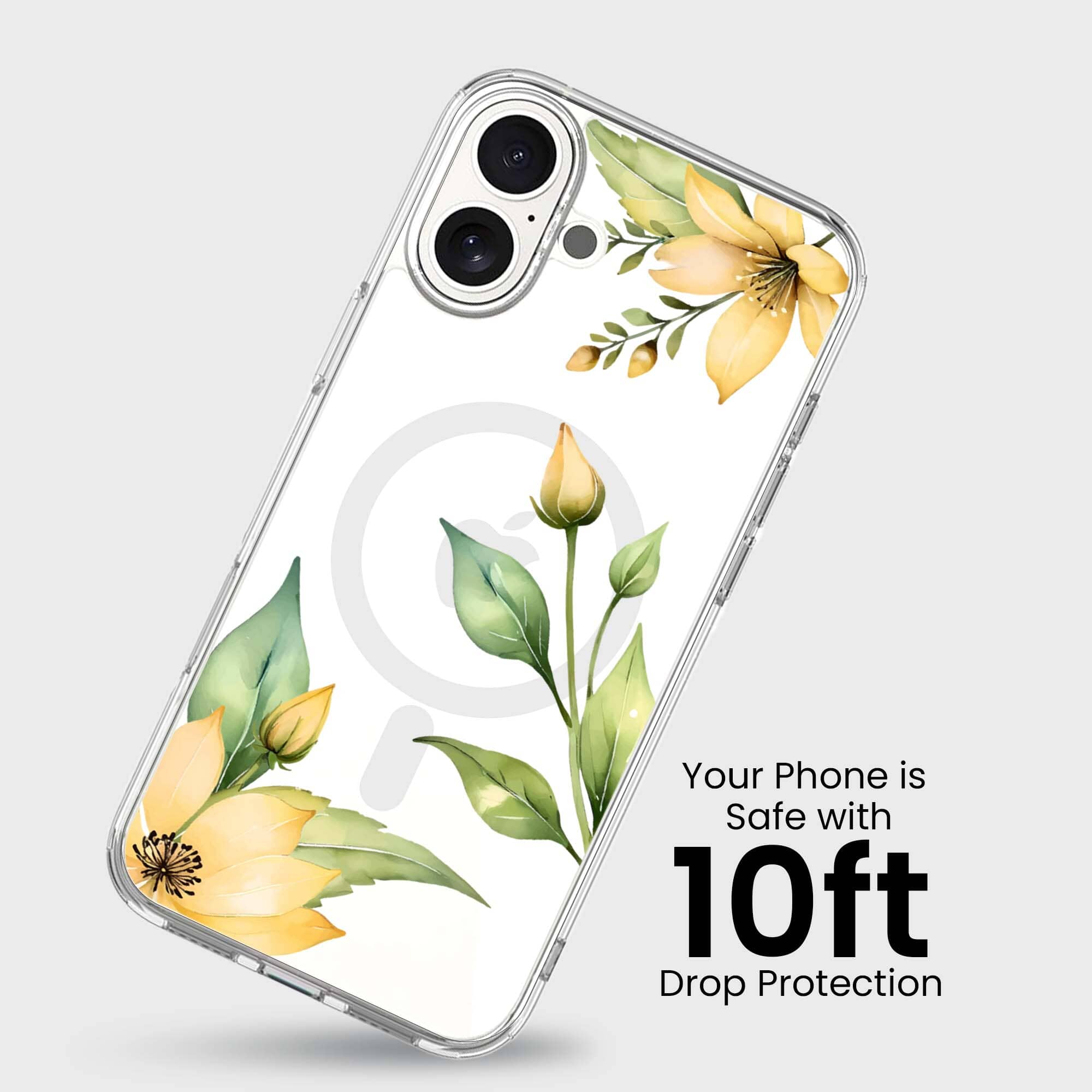 MagSafe iPhone 16 Yellow Wildflower Clear Case