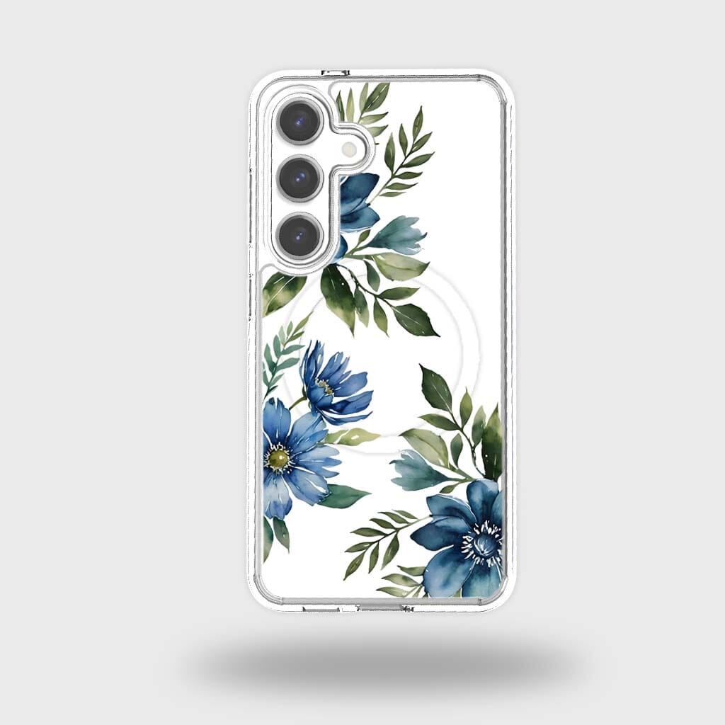 Samsung Galaxy S25 Blue Floral Clear Case