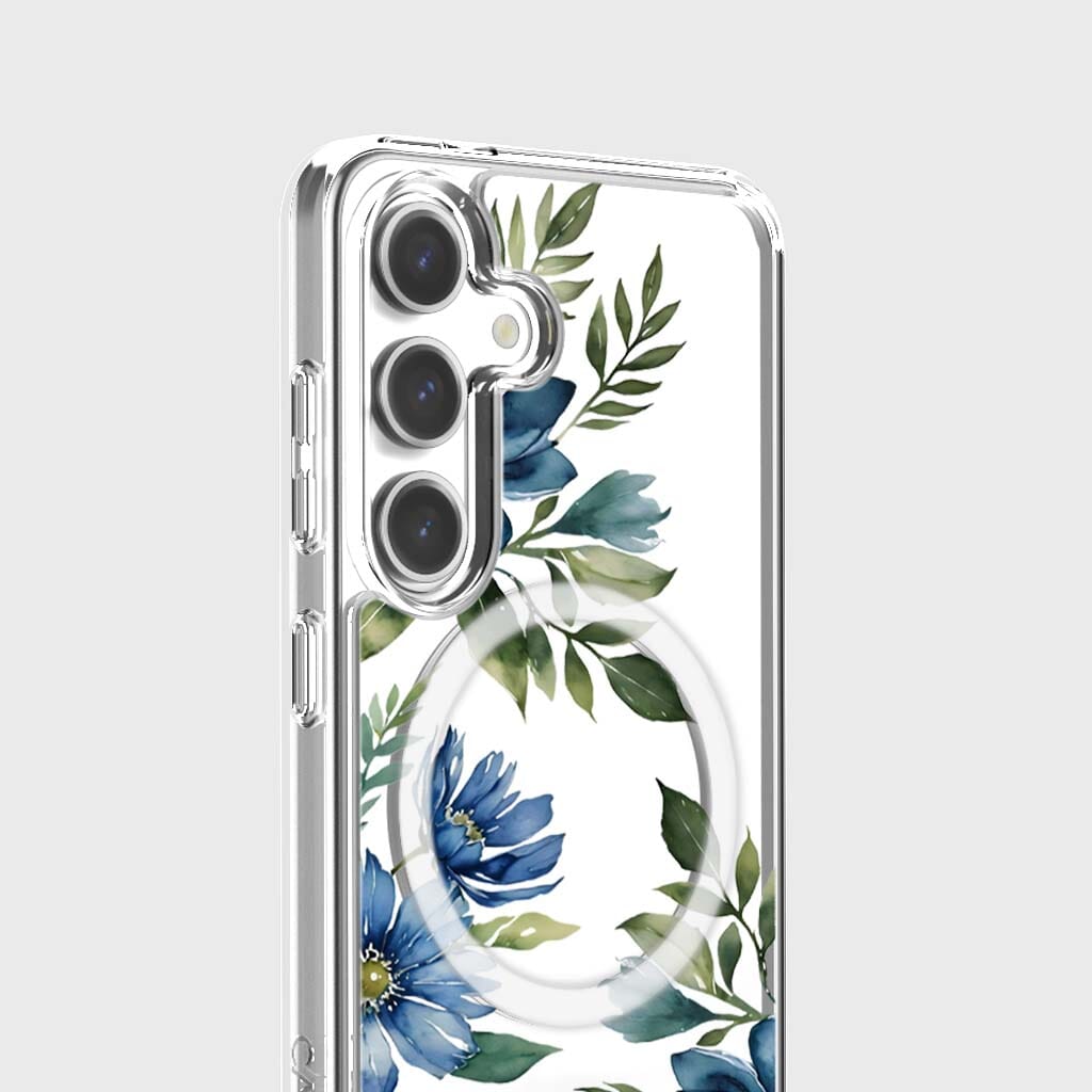 Samsung Galaxy S25 Blue Floral Clear Case
