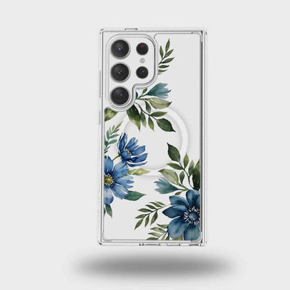 Samsung Galaxy S25 Ultra Blue Floral Clear Case