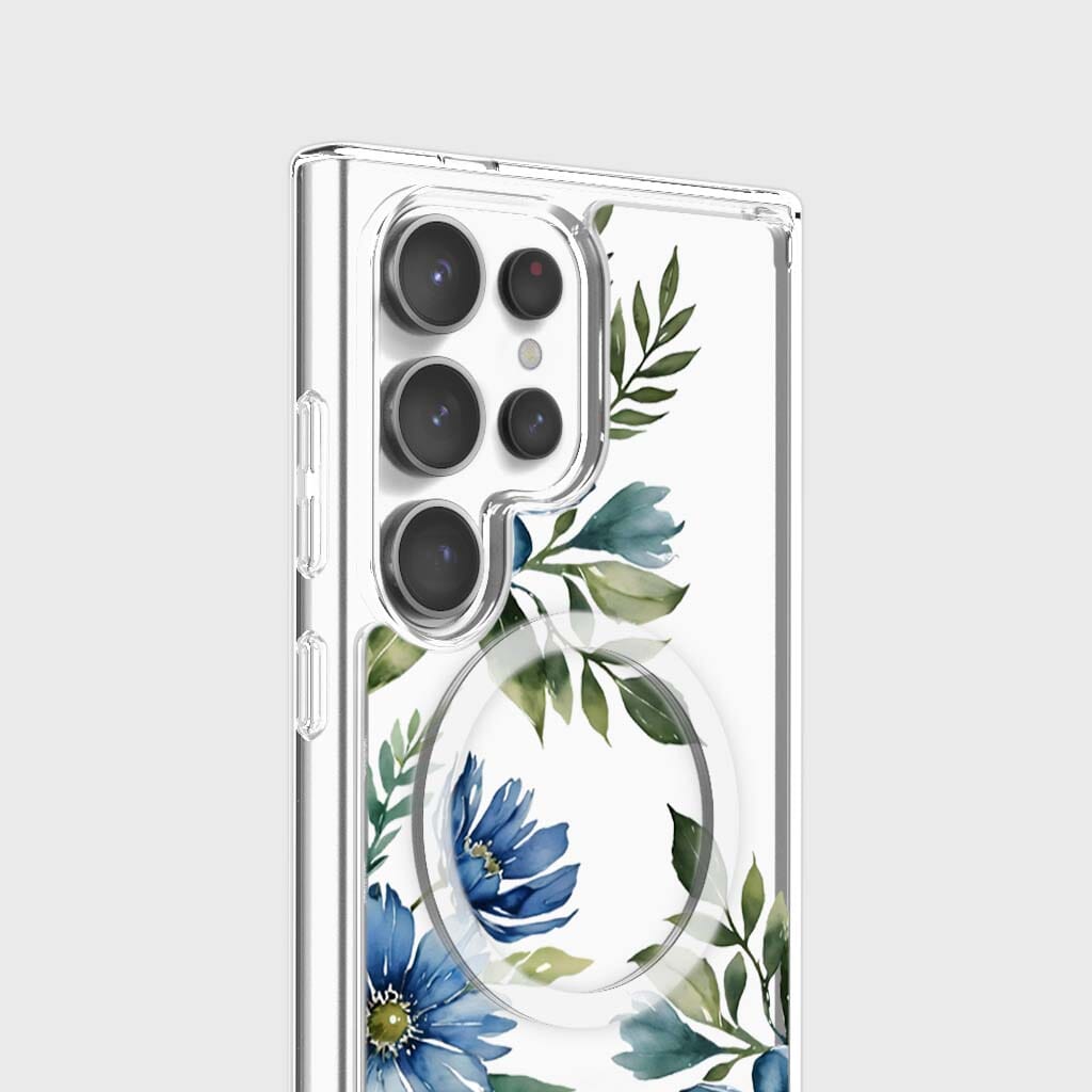 Samsung Galaxy S25 Ultra Blue Floral Clear Case