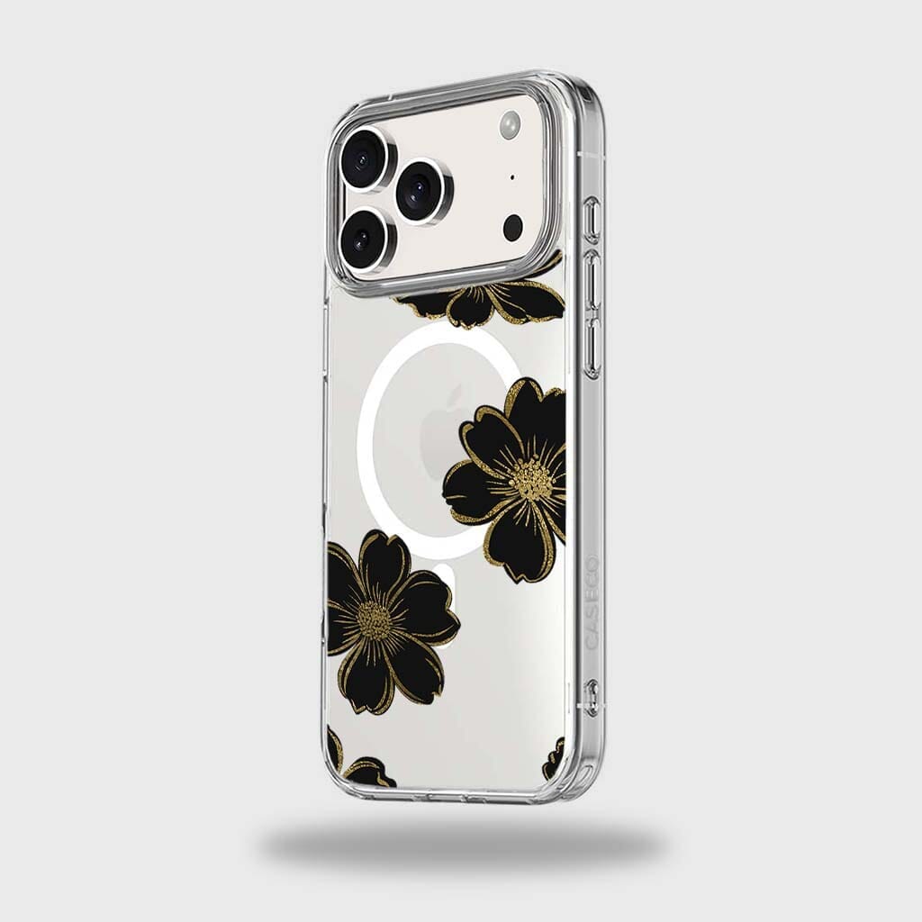 MagSafe iPhone 17 Pro Black Flower Clear Case