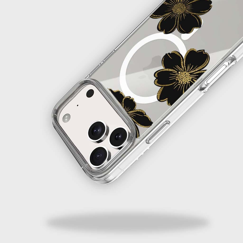 MagSafe iPhone 17 Pro Max Black Flower Clear Case | 10‑ft Drop