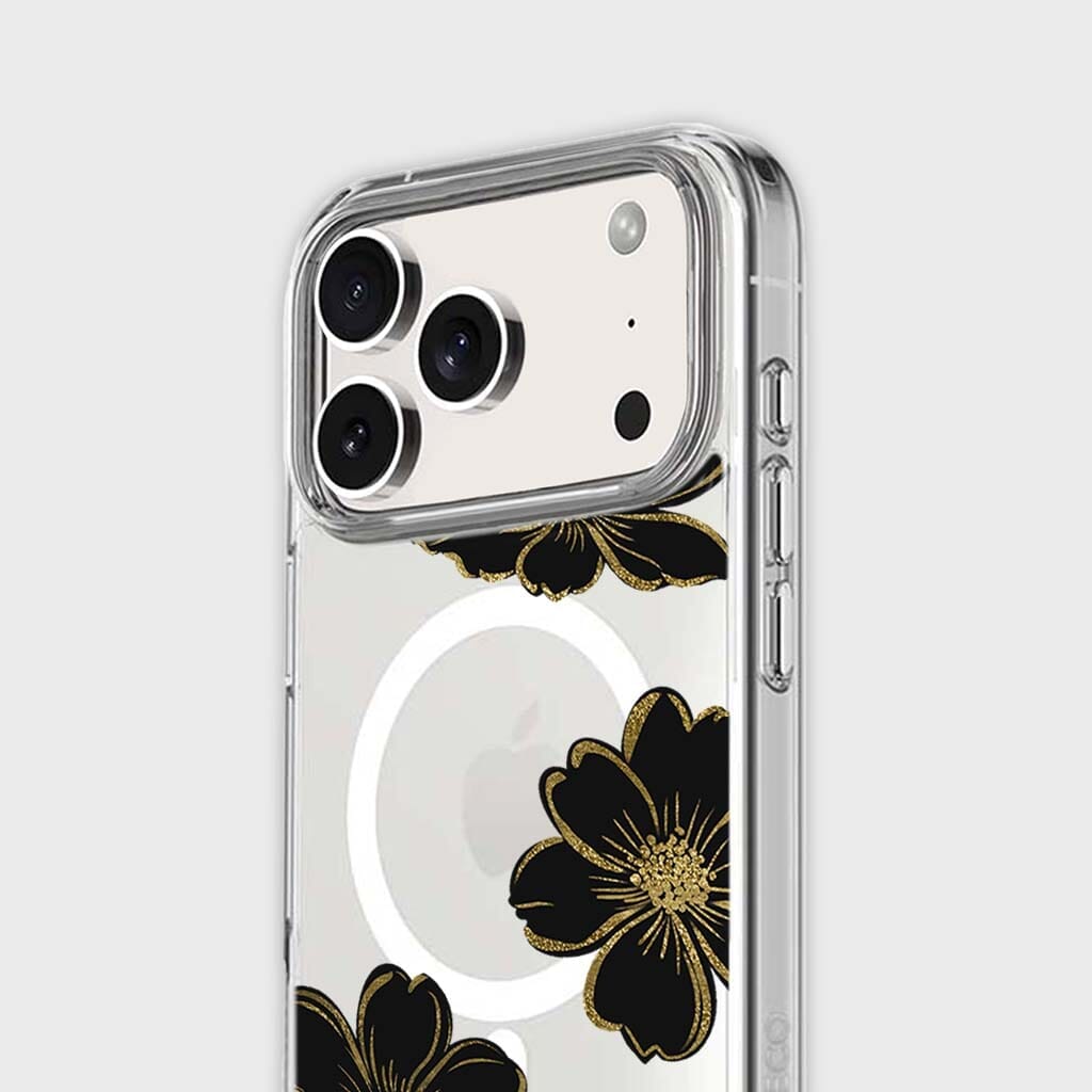 MagSafe iPhone 17 Pro Black Flower Clear Case