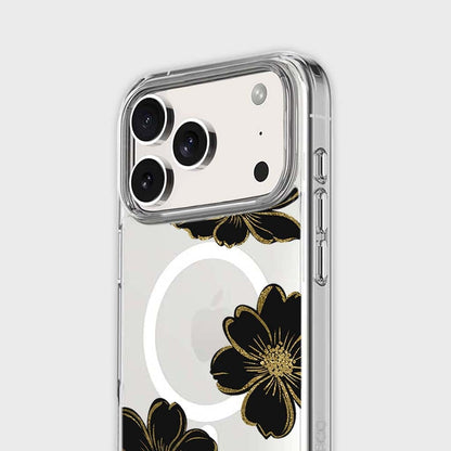 MagSafe iPhone 17 Pro Black Flower Clear Case