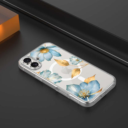 MagSafe iPhone 17 Blue Wildflower Clear Case
