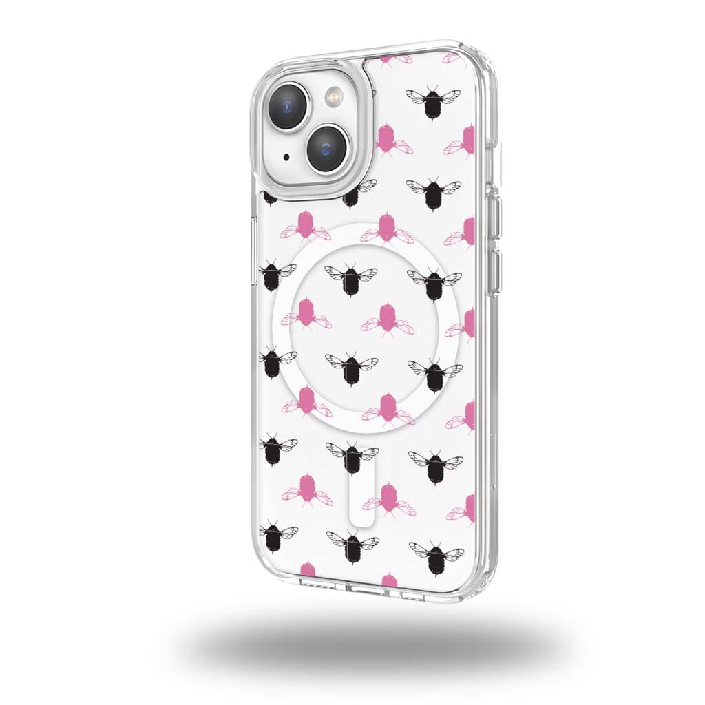 iPhone 15 Clear Case - Black and Pink Bumble Design