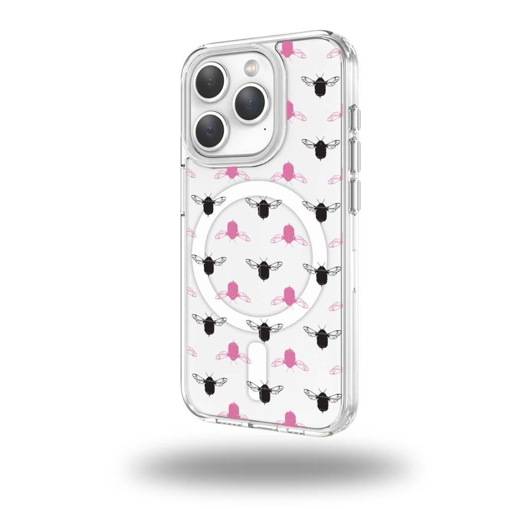 iPhone 15 Pro Max Clear Case - Black and Pink Bumble Design
