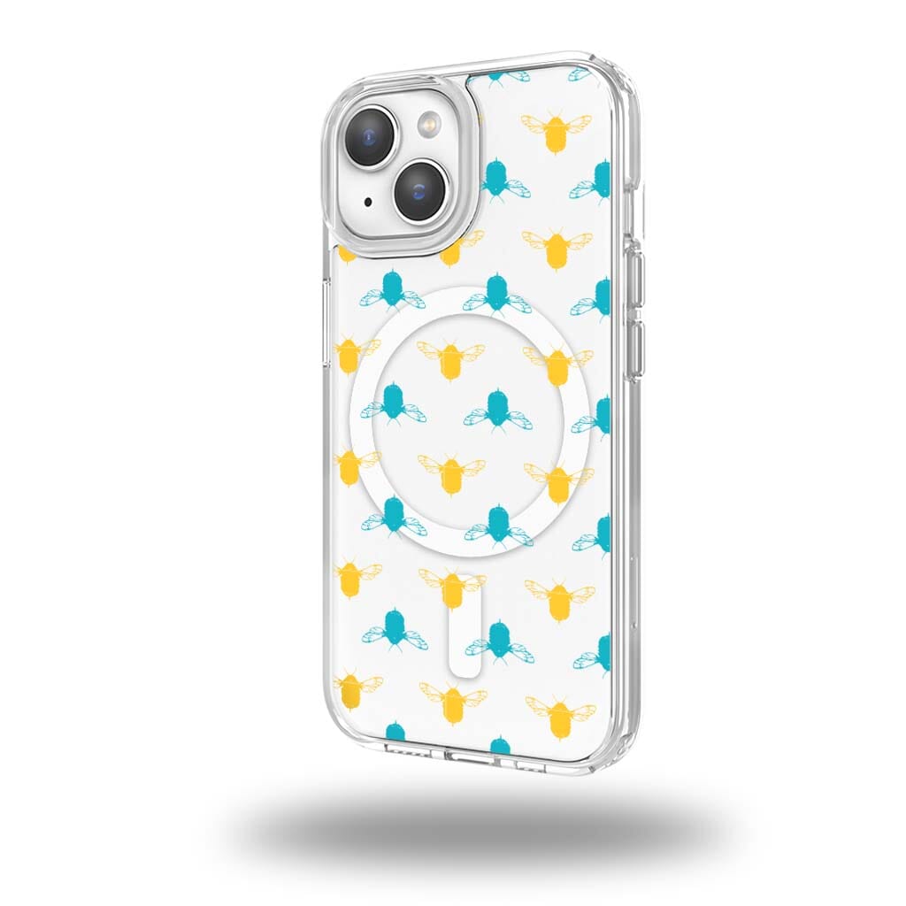 iPhone 15 Clear Case - Blue and Yellow Bumble Design