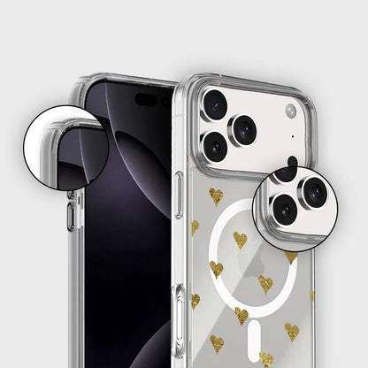 MagSafe iPhone 17 Pro Max Gold Hearts Clear Case