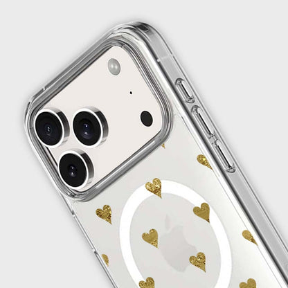 MagSafe iPhone 17 Pro Max Gold Hearts Clear Case