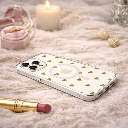 MagSafe iPhone 16 Pro Max Gold Plum Heart Clear Case