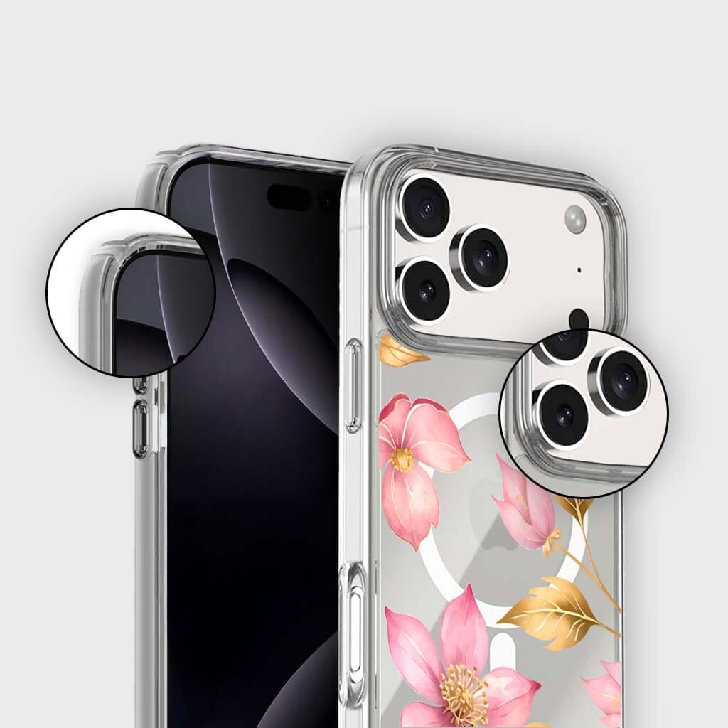 MagSafe iPhone 17 Pro Max Pink Wildflower Clear Case