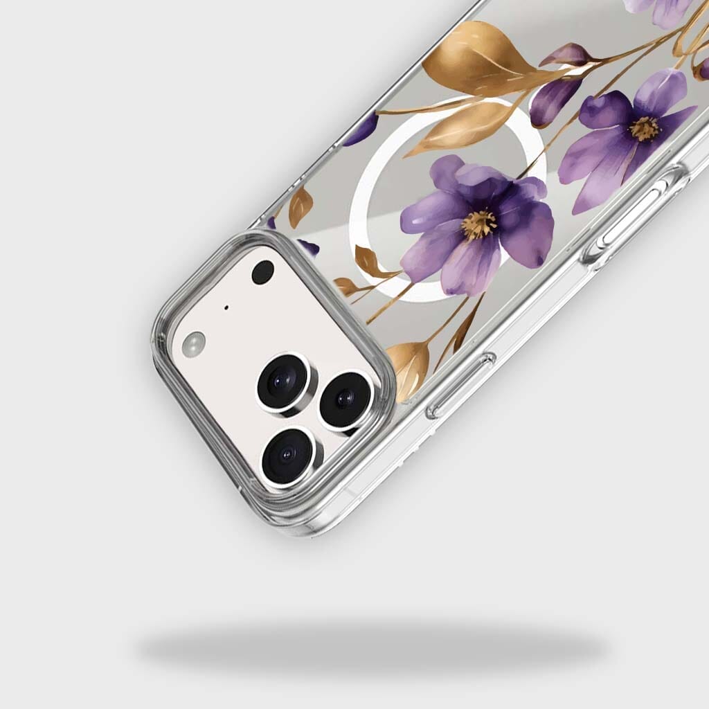 MagSafe iPhone 17 Pro Purple Wildflower Clear Case | 10‑ft Drop