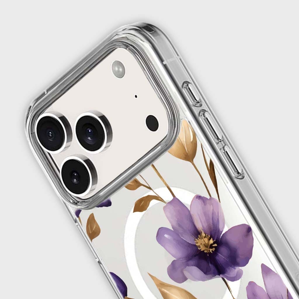 MagSafe iPhone 17 Pro Purple Wildflower Clear Case