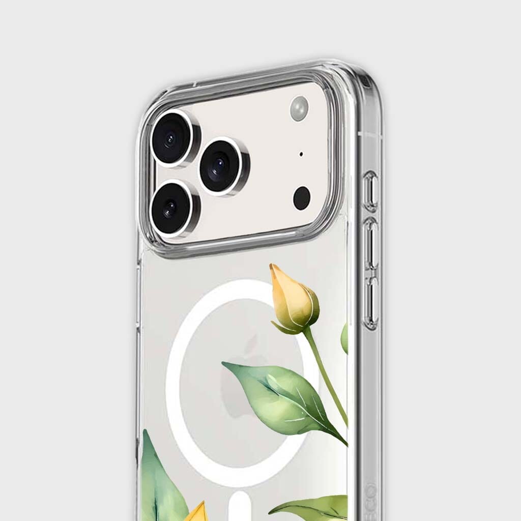 MagSafe iPhone 17 Pro Yellow Wildflower Clear Case
