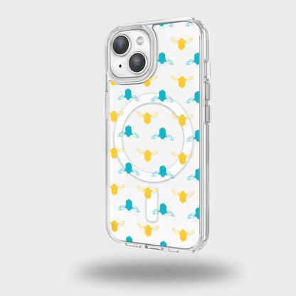 iPhone 16e Clear Case - Blue and Yellow Bumble Design