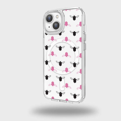 iPhone 13 Clear Case - Black and Pink Bumble Design