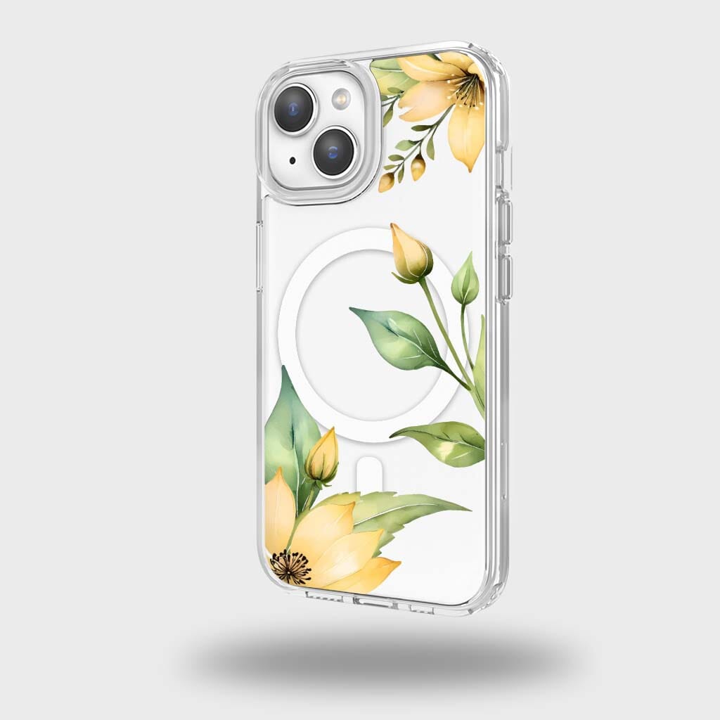 MagSafe iPhone 14 Yellow Wildflower Clear Case