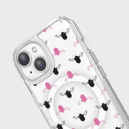 iPhone 13 Clear Case - Black and Pink Bumble Design