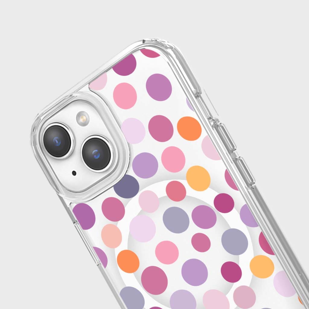 MagSafe iPhone 13 Purple Polka Dots Clear Case