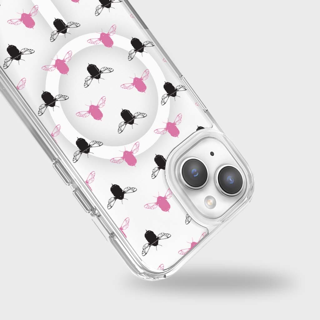 iPhone 15 Clear Case - Black and Pink Bumble Design