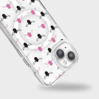 iPhone 16e Clear Case - Black and Pink Bumble Design