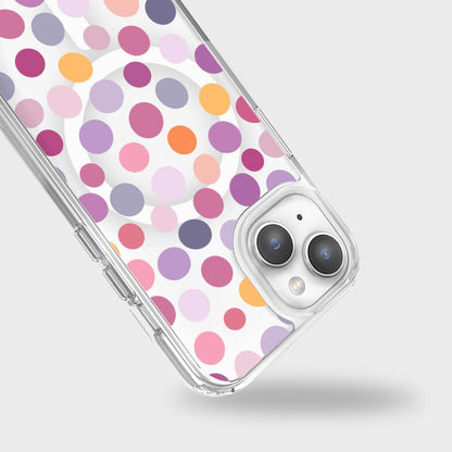 MagSafe iPhone 14 Purple Polka Dots Clear Case