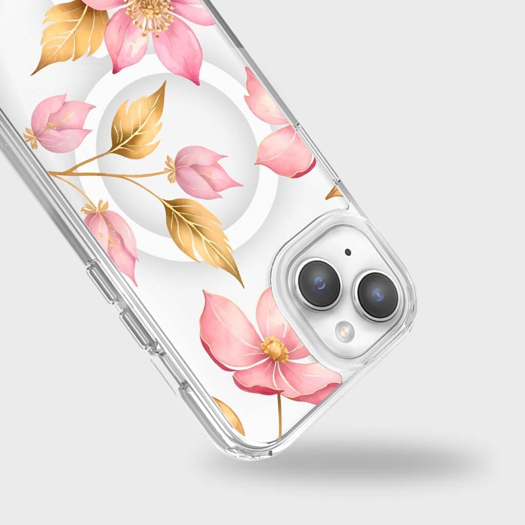 MagSafe iPhone 15 Pink Wildflower Clear Case