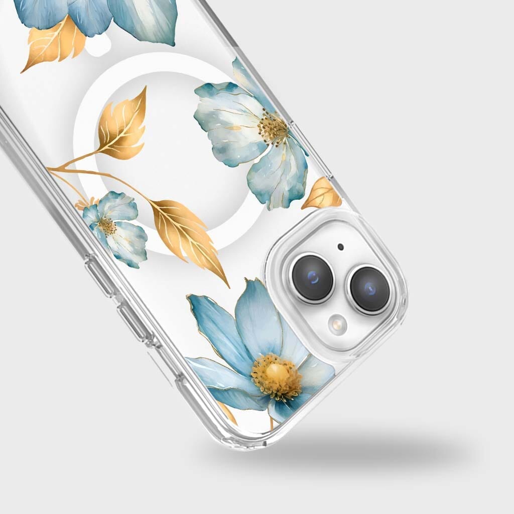 iPhone 16e Blue Wildflower Clear Case With MagSafe