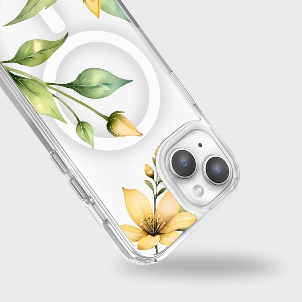 MagSafe iPhone 14 Yellow Wildflower Clear Case