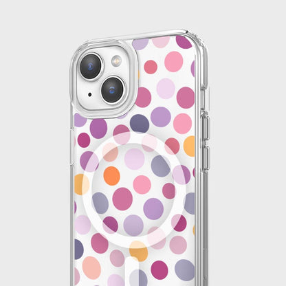 MagSafe iPhone 14 Purple Polka Dots Clear Case